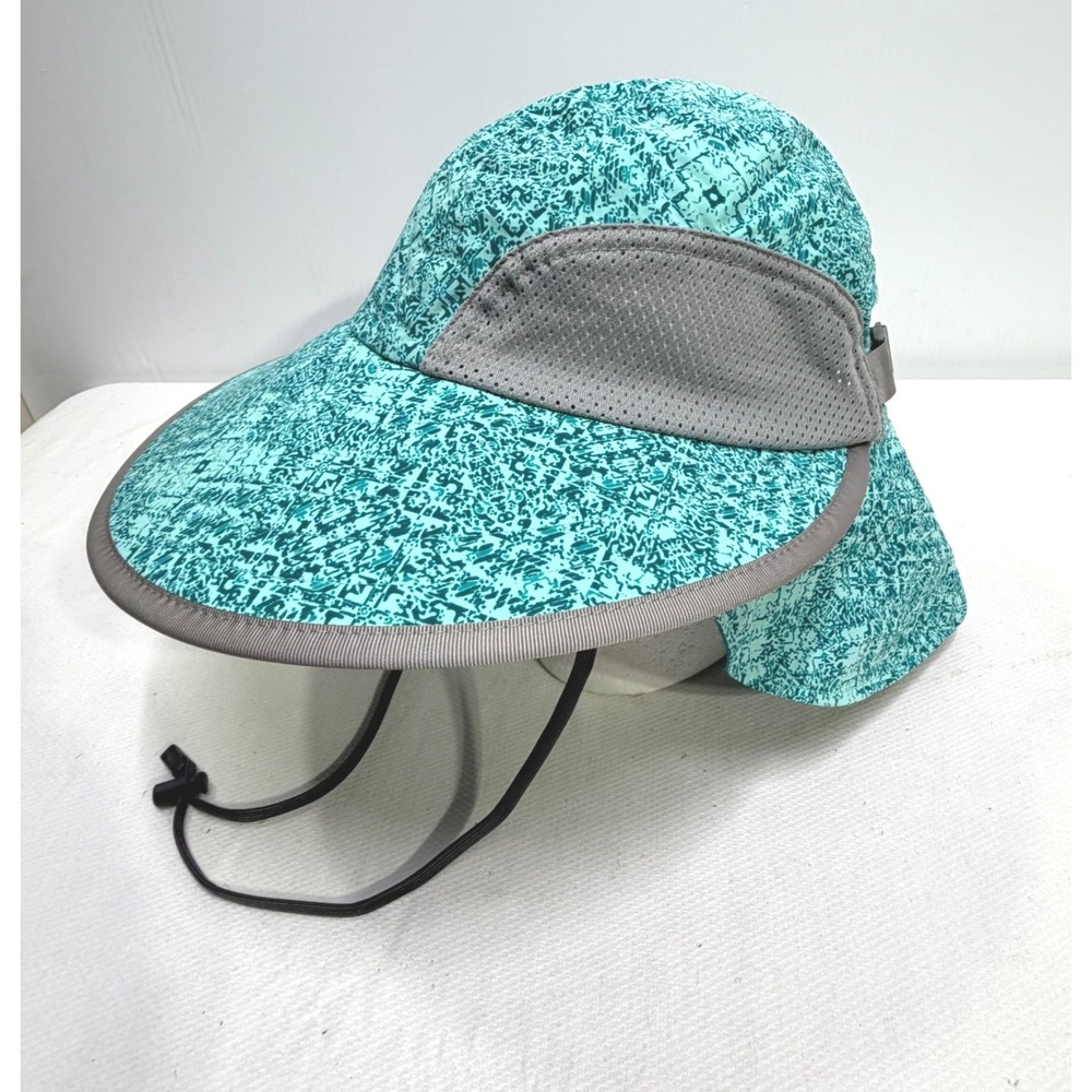 Sunday Afternoons Adventure Hat Teal Geometric Print Sun Hat Neck Cape S/M